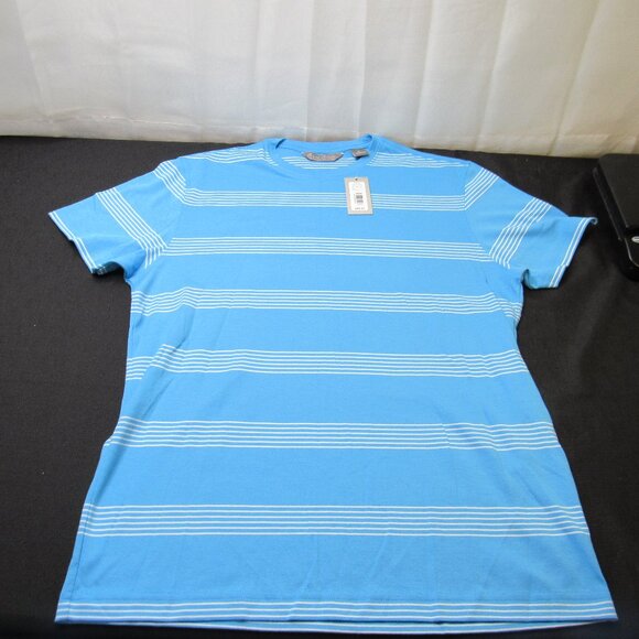 Cremieux Signature T Shirt Top Medium Aqua Blue Stripe Pullover Crew Neck Knit G - Picture 1 of 7
